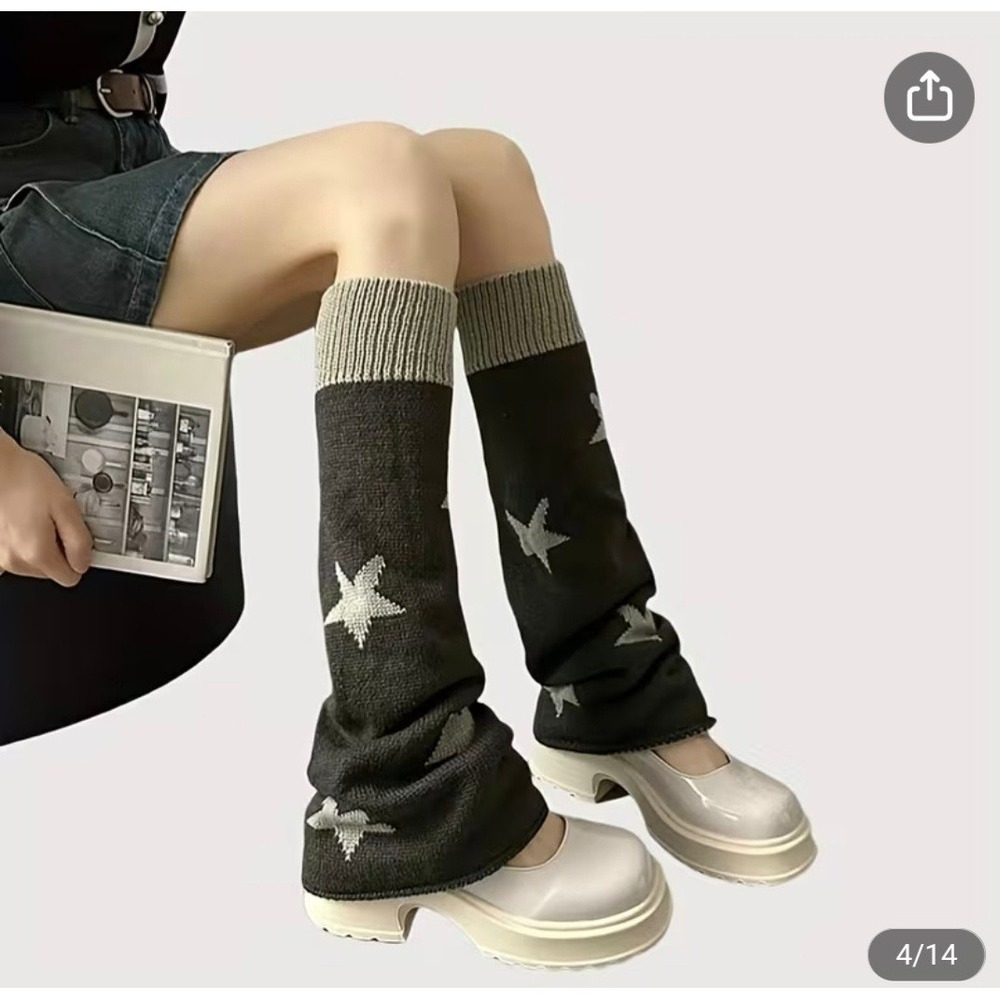 NWOT Y2k Star Pattern Knitted Leg Warmers Gothic Loose Leg Cover Sock One Size